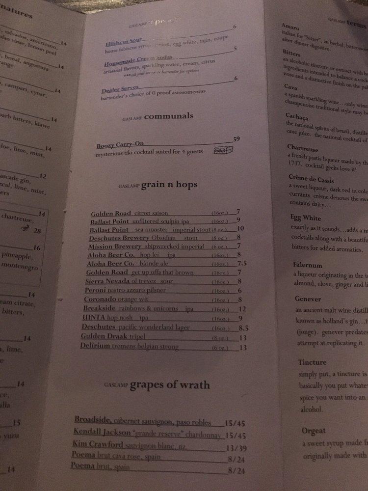 Menu at Gaslamp pub & bar, Kailua