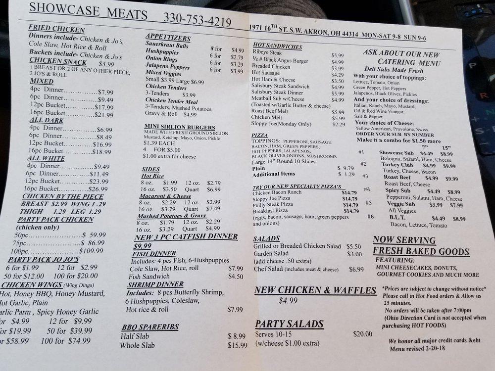 Menu at Showcase Meats, Akron, Manchester Rd