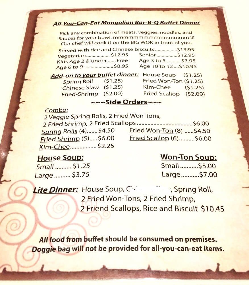 Menu at Big Wok Mongolian BBQ, Manhattan Beach, 926 N Sepulveda Blvd