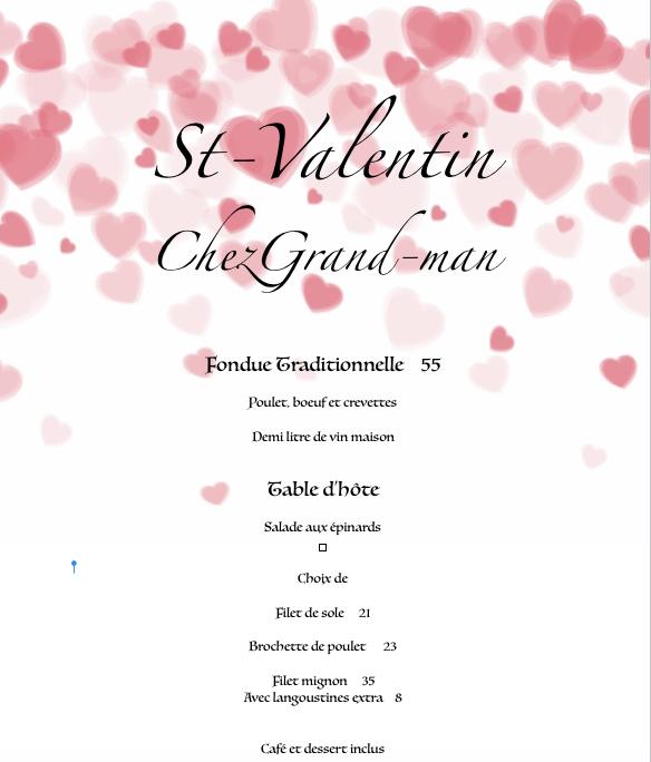 Menu at Chez Grand Man restaurant, SaintZotique