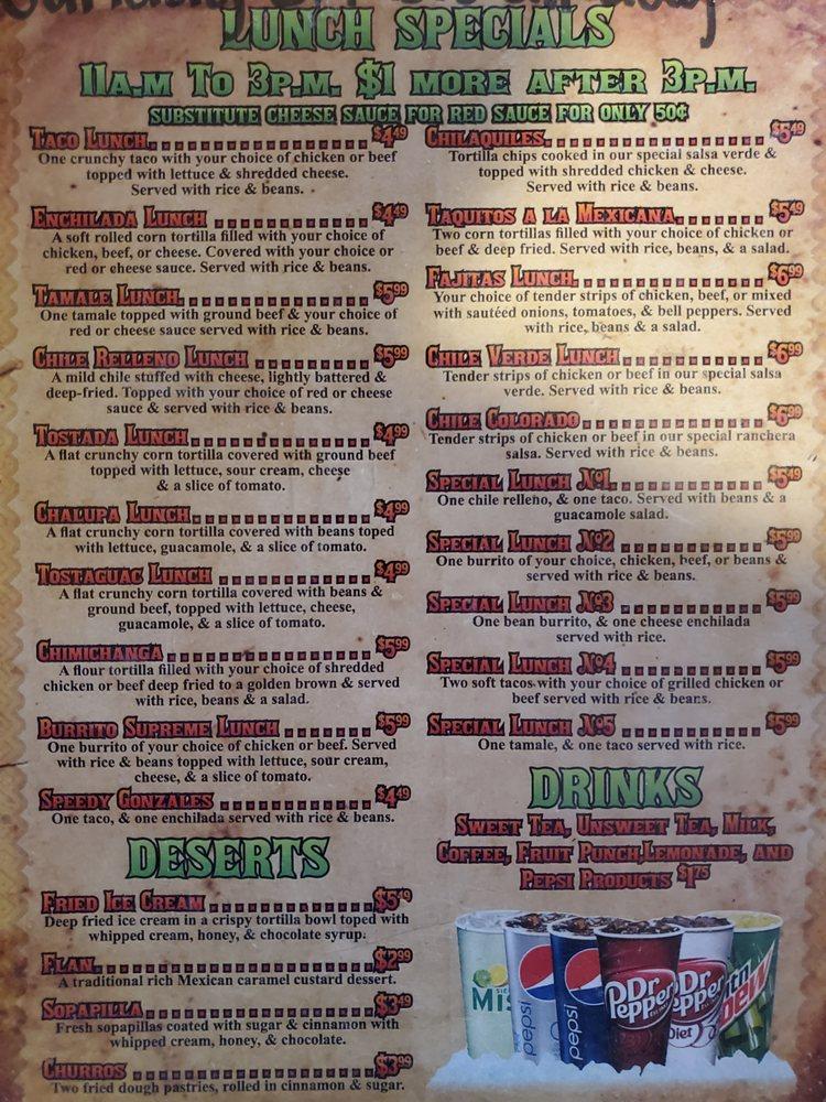 Menu at Morelos Mexican Grill restaurant, Russellville