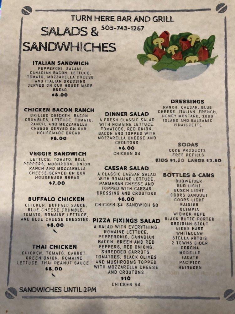 Menu at Turn Here Bar and Grill, Turner
