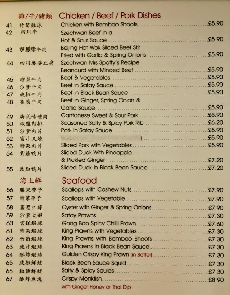 Menu at Yan's Restaurant, Alnwick