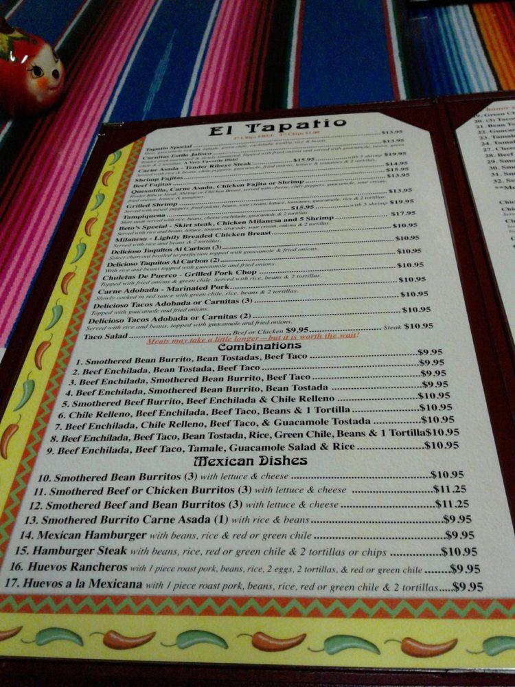 Menu At El Tapatío Mexican Restaurant, Powell