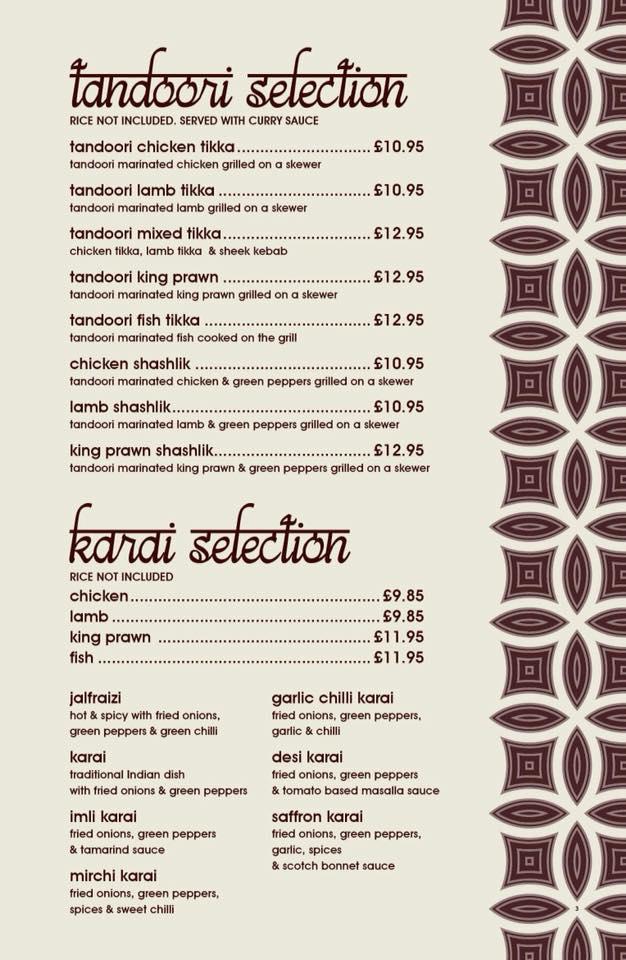 Menu at Saffron Lounge restaurant, Willerby