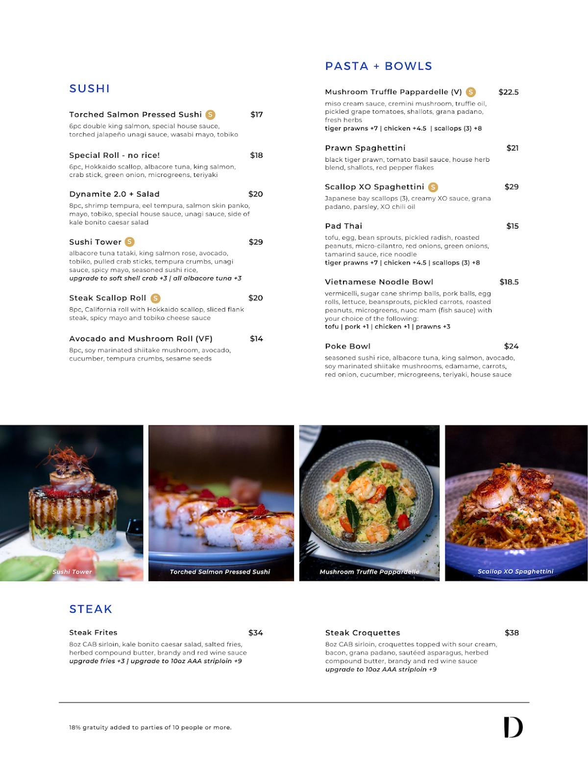 Menu at Damecca Lounge restaurant, Winnipeg