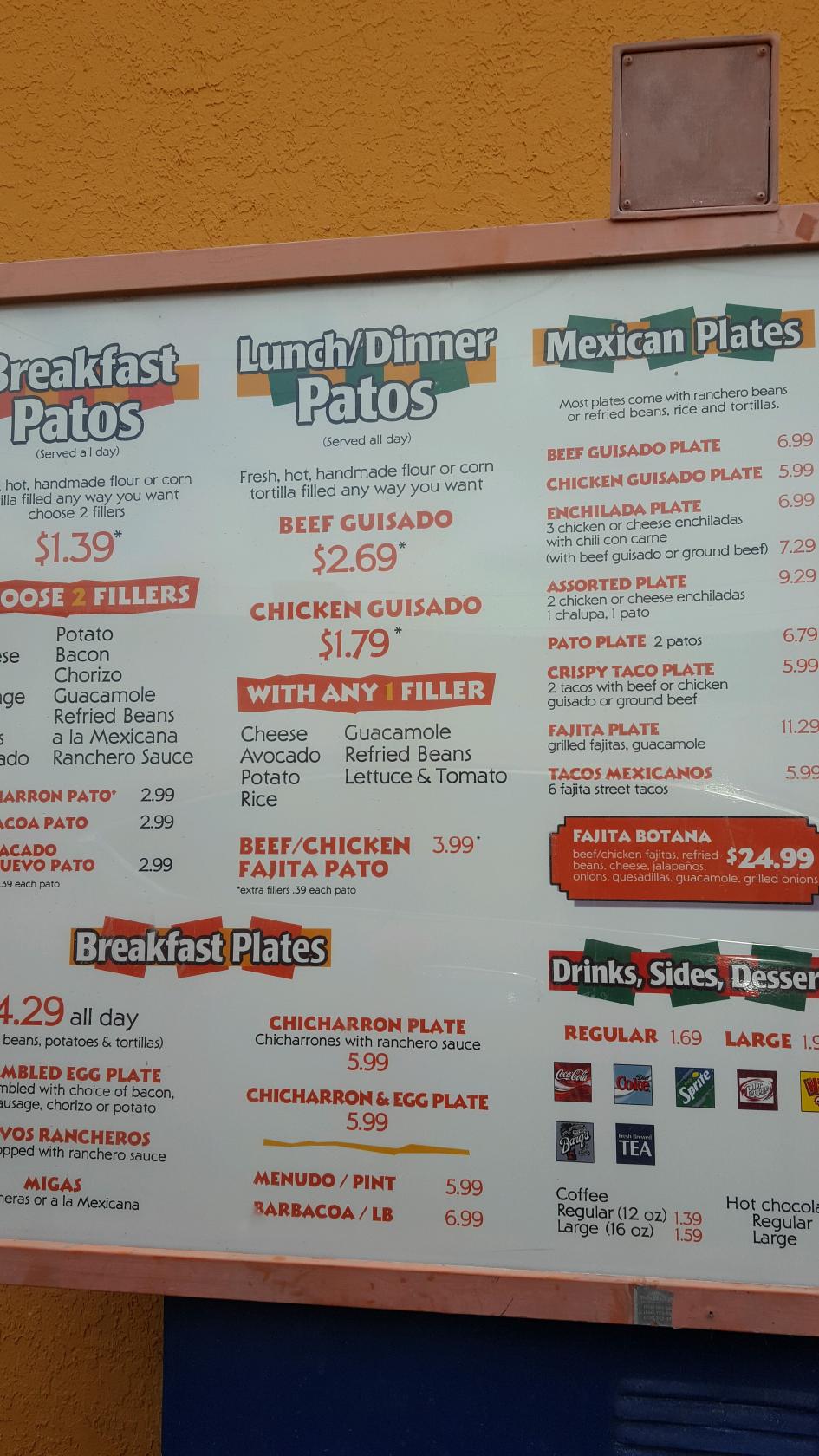 Carta del restaurante El Pato Mexican Food, Pharr, 707 W U.S. Hwy 83