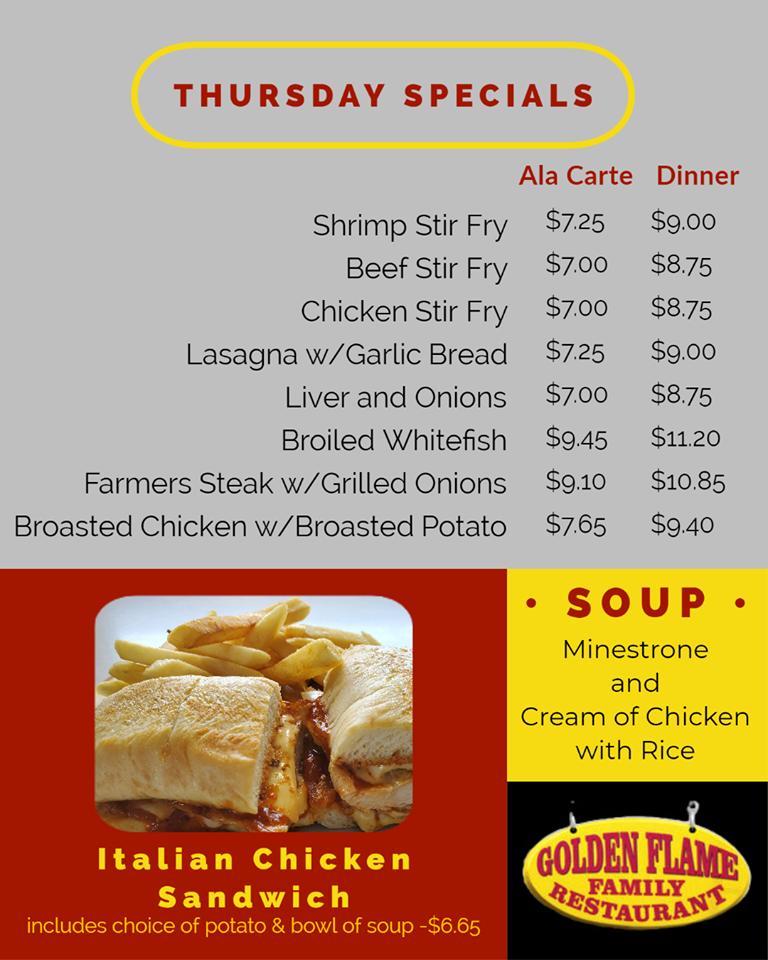 Menu at Golden Flame Family Restaurant, Manitowoc