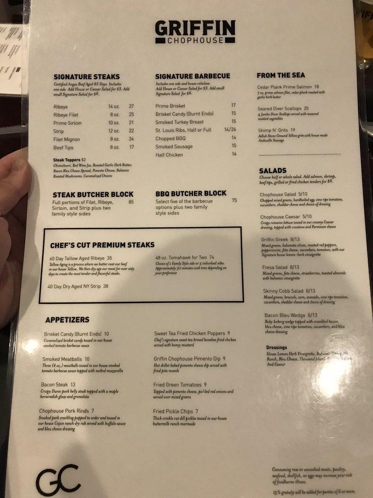 Menu at Griffin Chophouse BBQ, Lexington