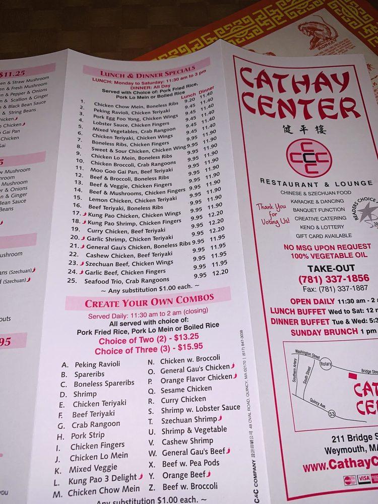 Menu at Cathay Center Restaurant, Weymouth