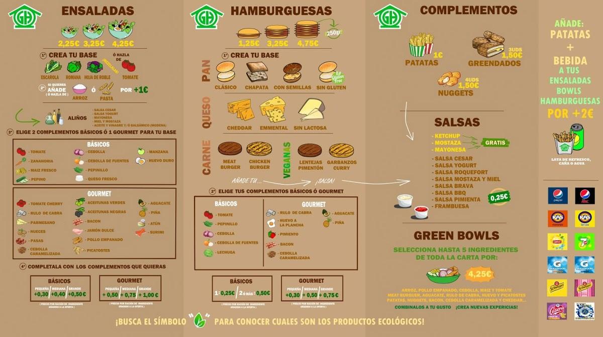 Menu at GREENHOUSE burgers & salads restaurant, Zaragoza
