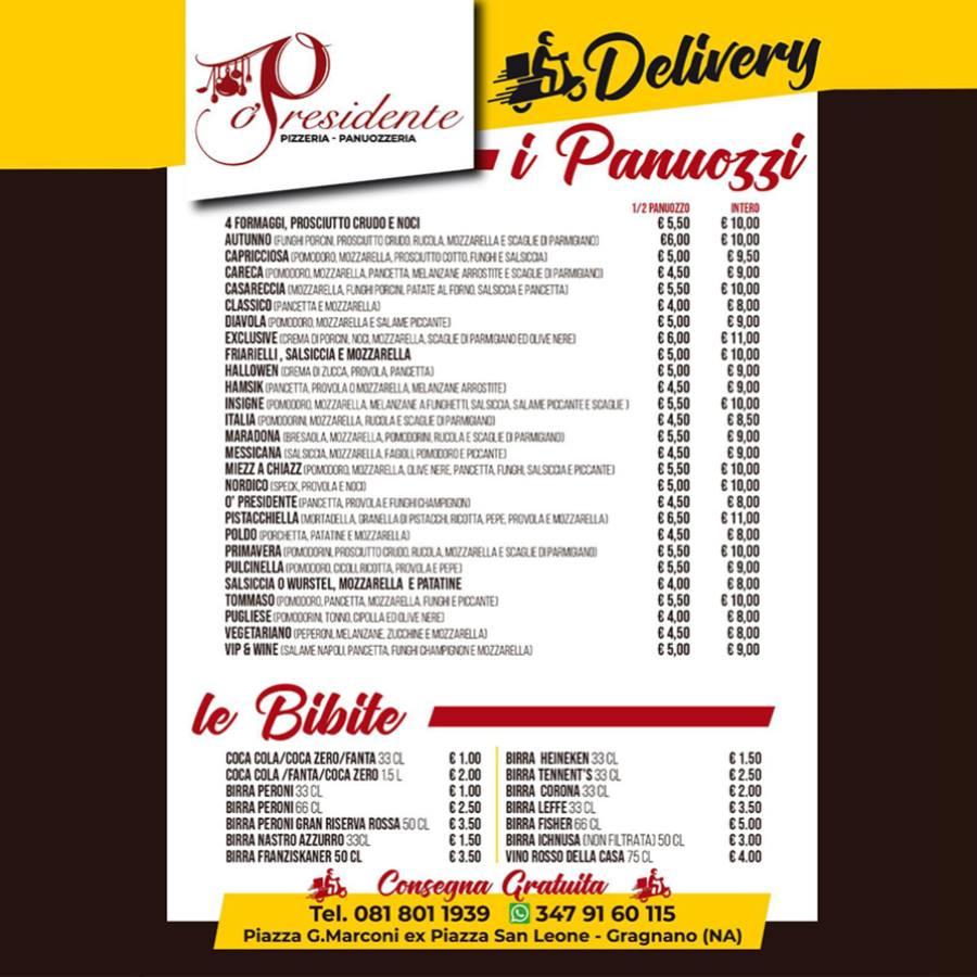 Menu di O'presidente Trattoria e pizzeria 