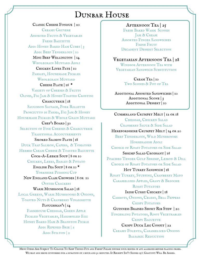 Menu at Dunbar House Tea Room & Wine Bar, Sandwich