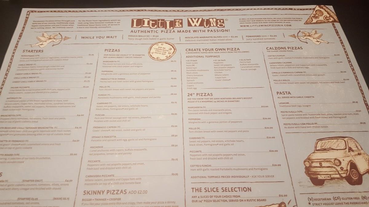 Menu at Little Wing Pizzeria, Enniskillen