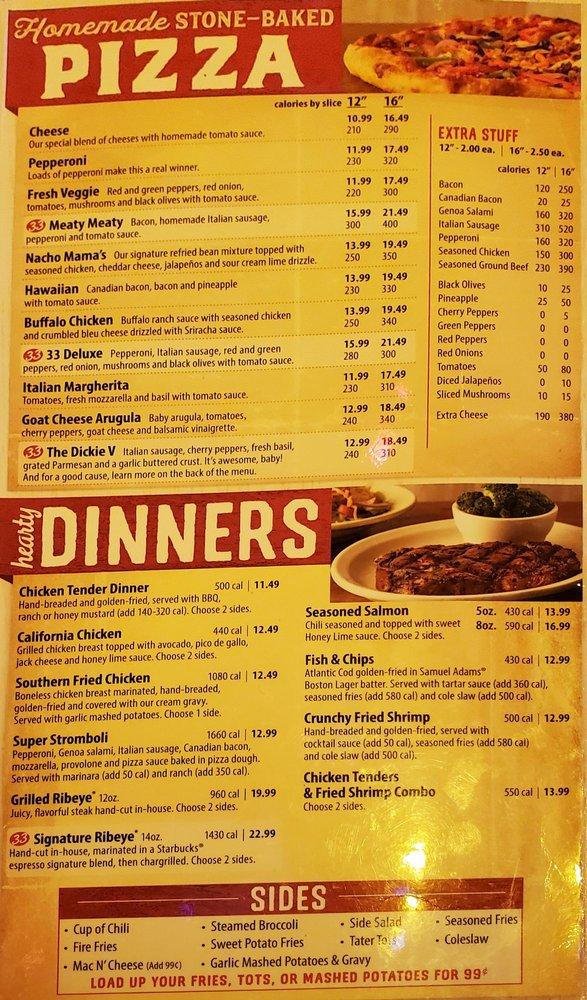 Menu at Bubba's 33 pizzeria, Oklahoma City
