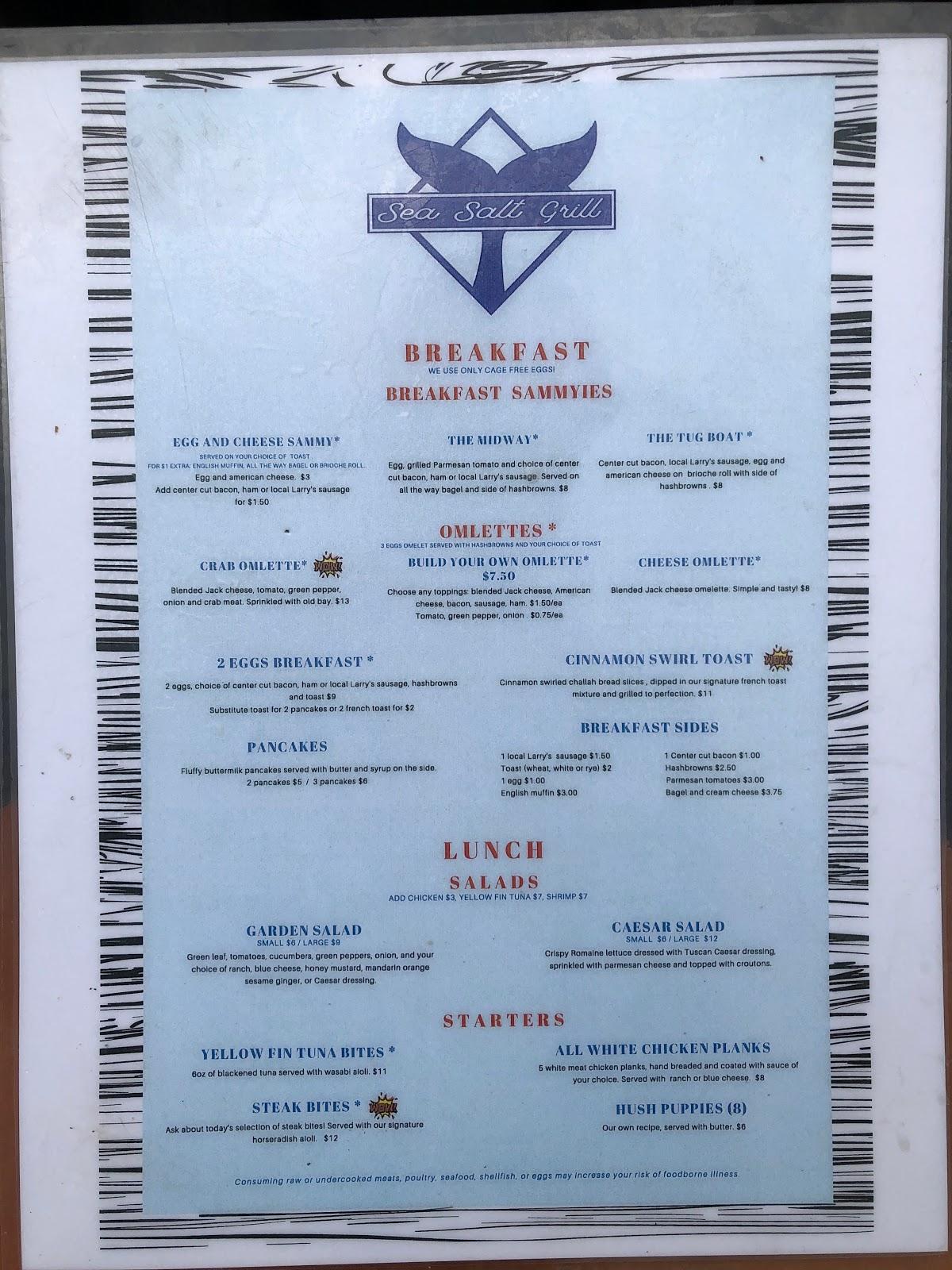 Menu at Sea Salt Grill restaurant, Virginia Beach