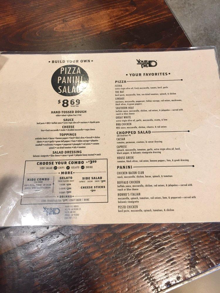 Menu at Your Pie Pizza pizzeria, Indio