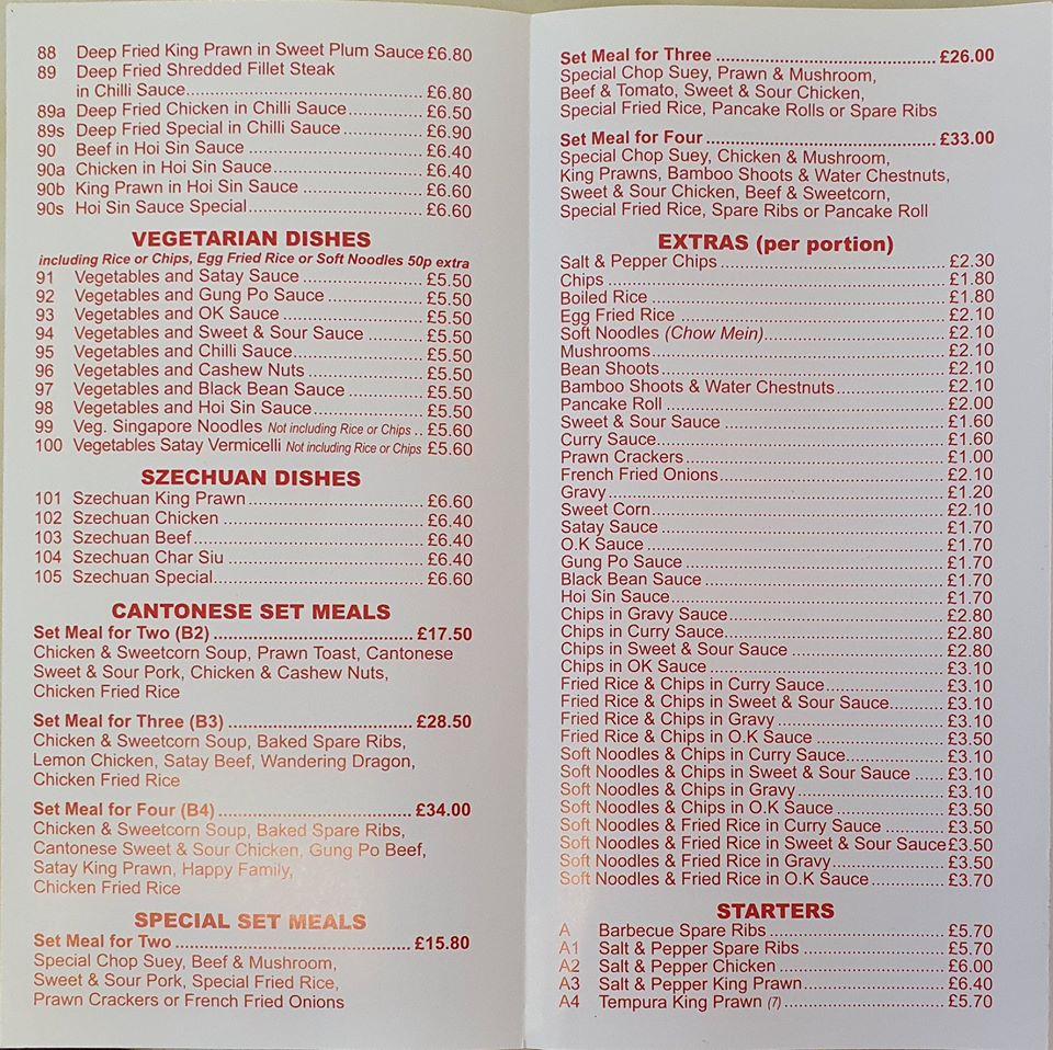 Menu at Hung Fong fast food, Selby