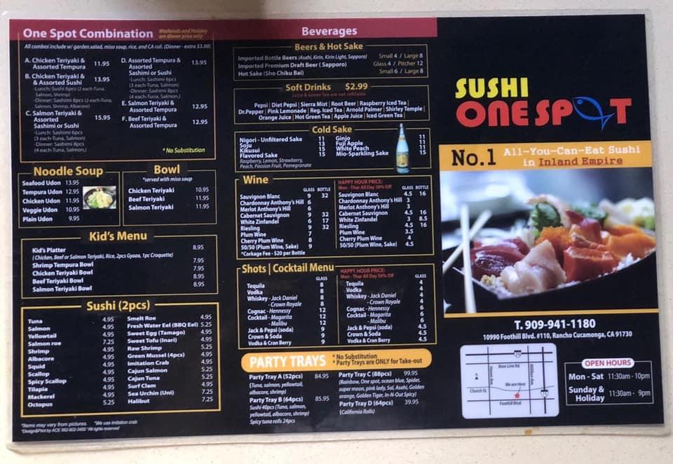 Menu At Sushi One Spot Restaurant Rancho Cucamonga