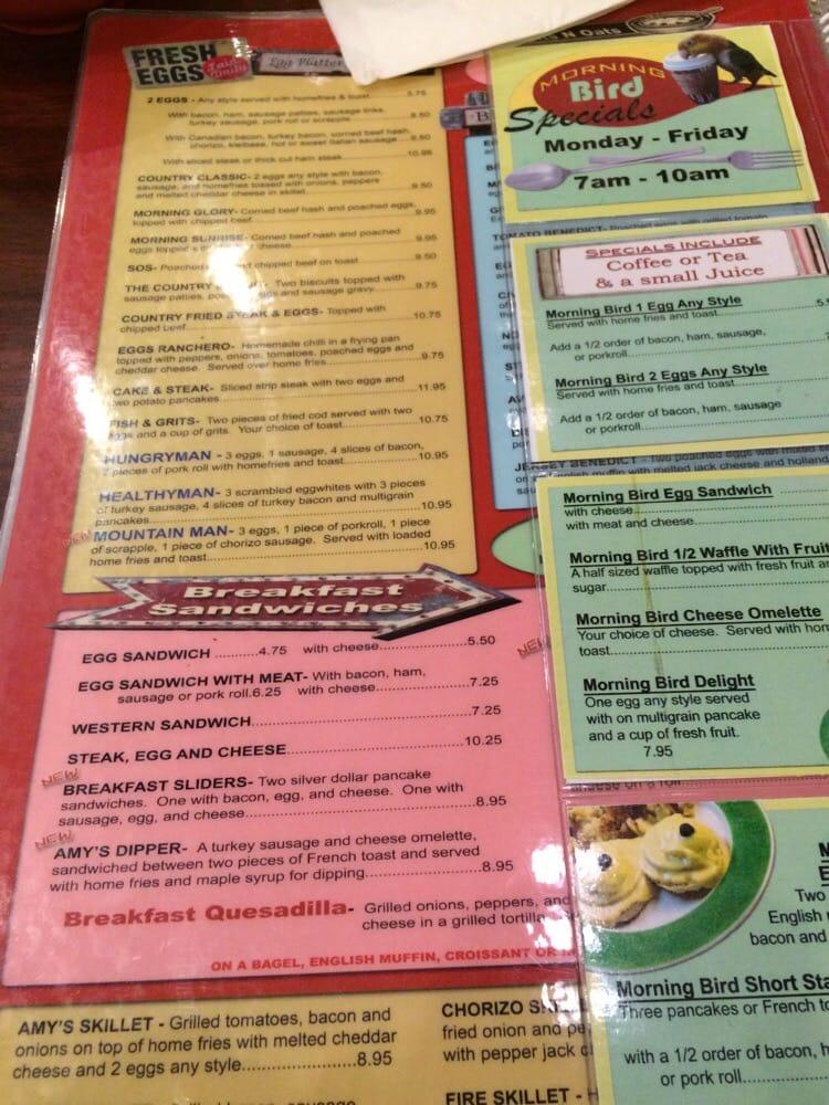 Menu at Amy's Omelette House restaurant, Cherry Hill