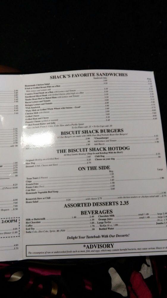 Menu at Biscuit Shack steakhouse, Griffin