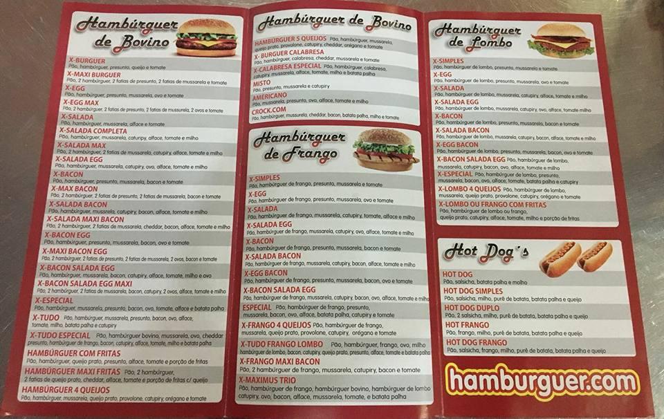 Hambúrguer.com cardápio
