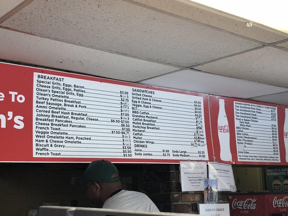 Menu at Olean's Cafe, Tallahassee