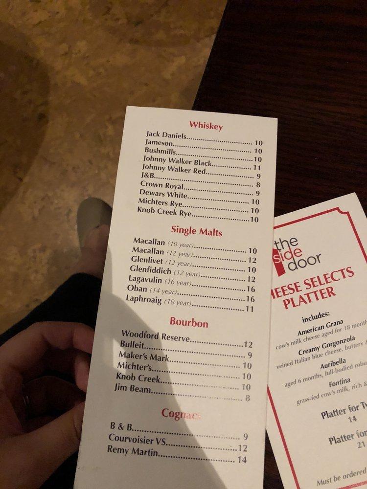 Menu at The Side Door Jazz Club, Old Lyme