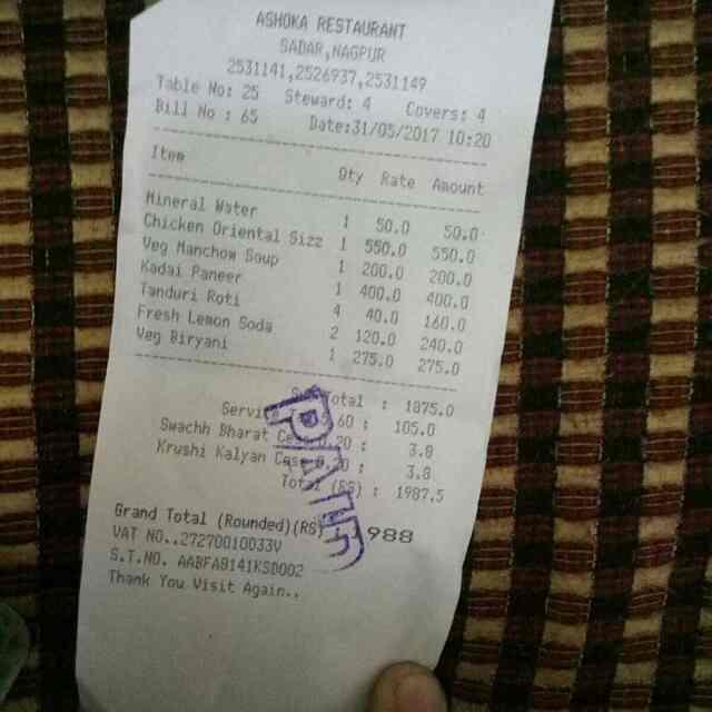 Menu at Ashoka Restaurant, Nagpur, 60 Residency Road Near Hotel LB Sadar Bazar