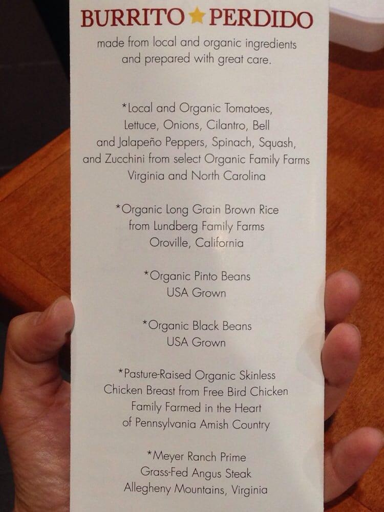 Menu at Burrito Perdido restaurant, Chesapeake