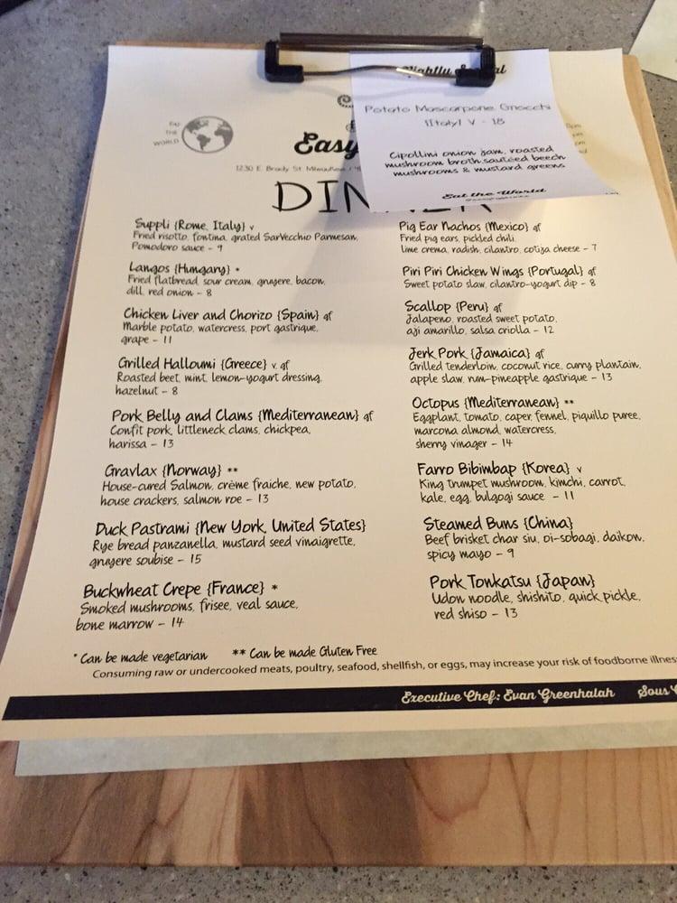 Menu at Easy Tyger restaurant, Milwaukee