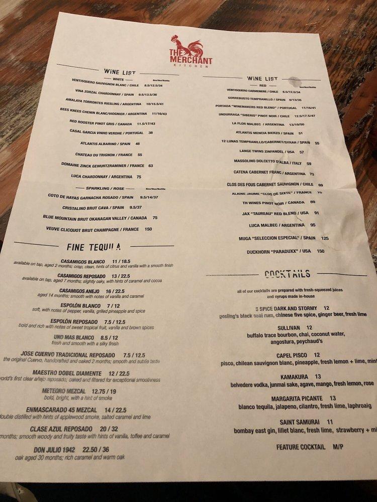 Menu at The Merchant Kitchen pub & bar, Winnipeg