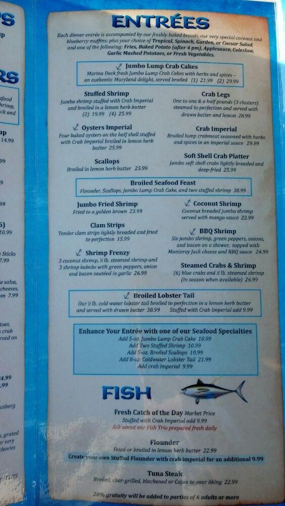 Menu at Marina Deck Restaurant, Ocean City