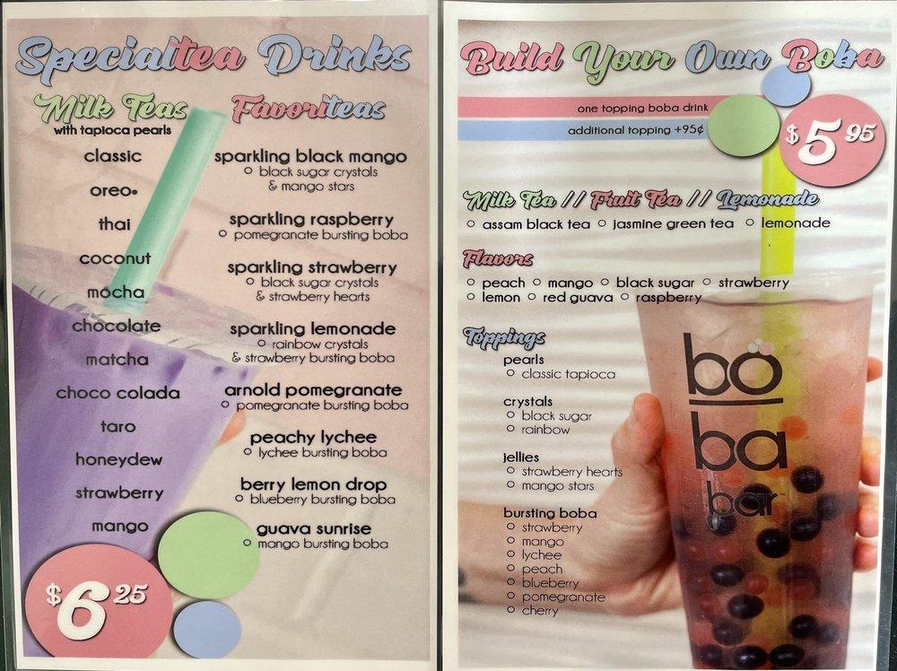 Menu at Boba Bar, Tampa