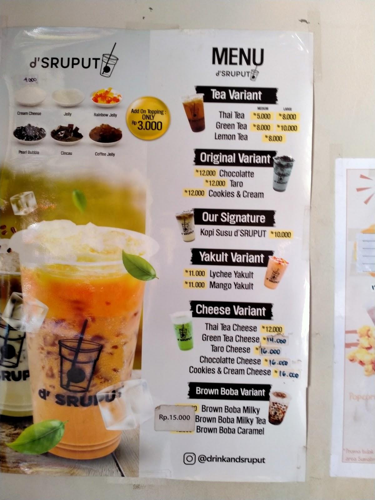 Menu at d'SRUPUT Paseh Tasik cafe, Indonesia