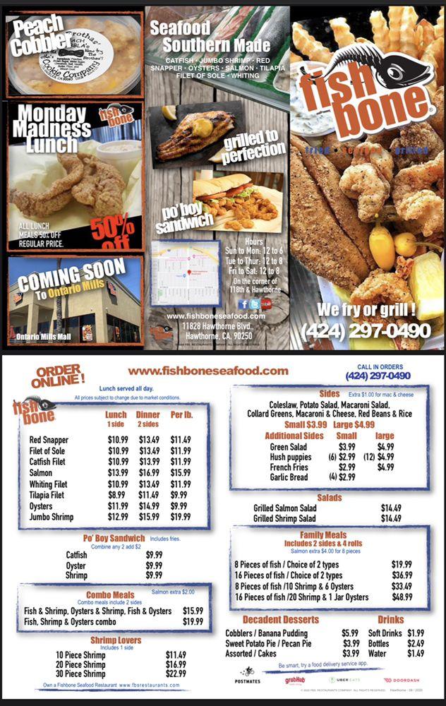 Menu at Fishbone Seafood Hawthorne, Hawthorne