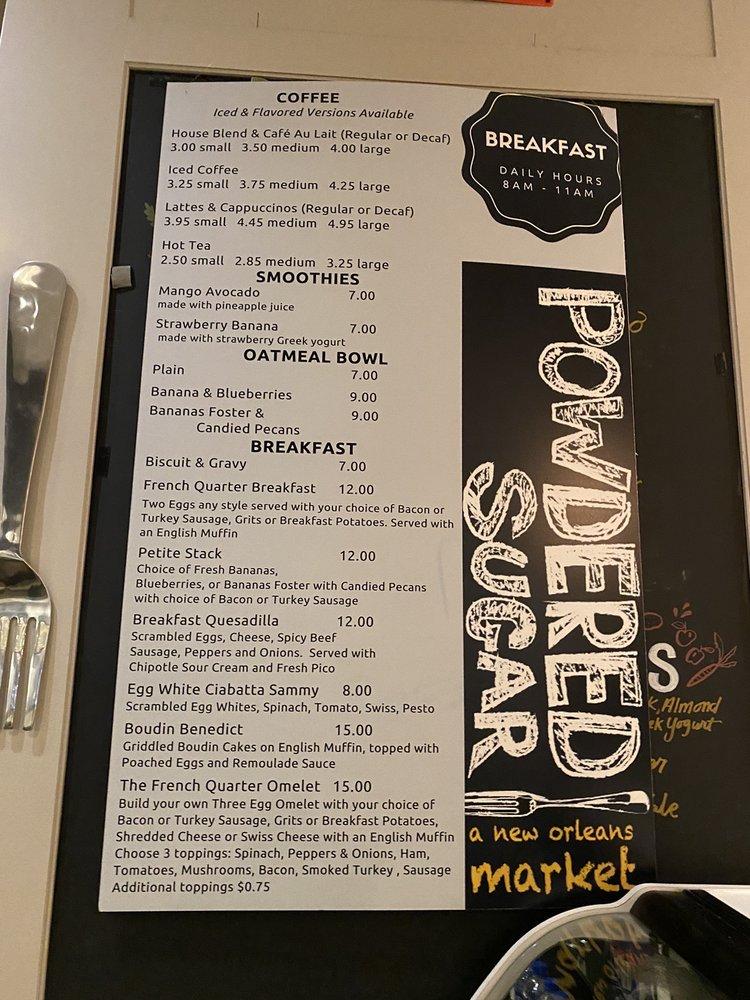 Menu at Powdered Sugar restaurant, New Orleans, 800 Iberville St