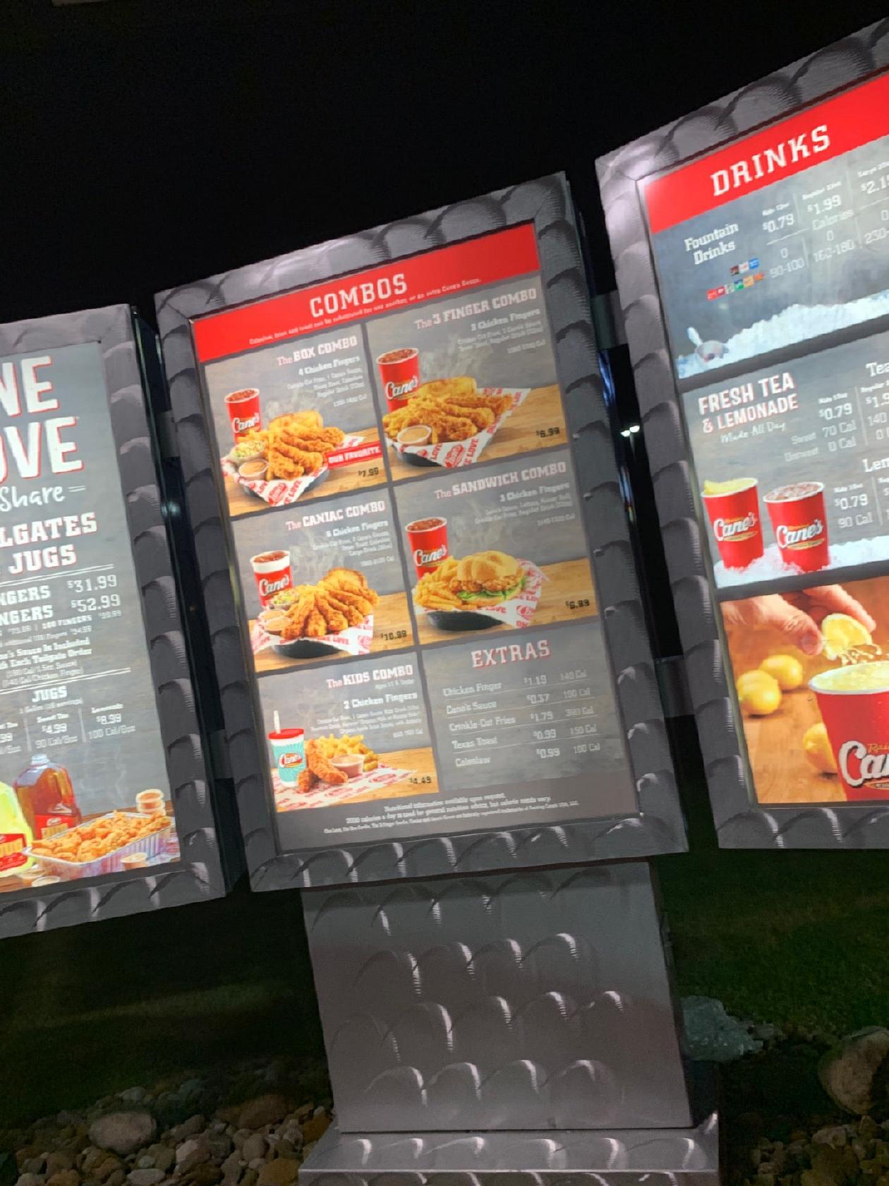 Menu at Raising Cane's Chicken Fingers restaurant, North Canton