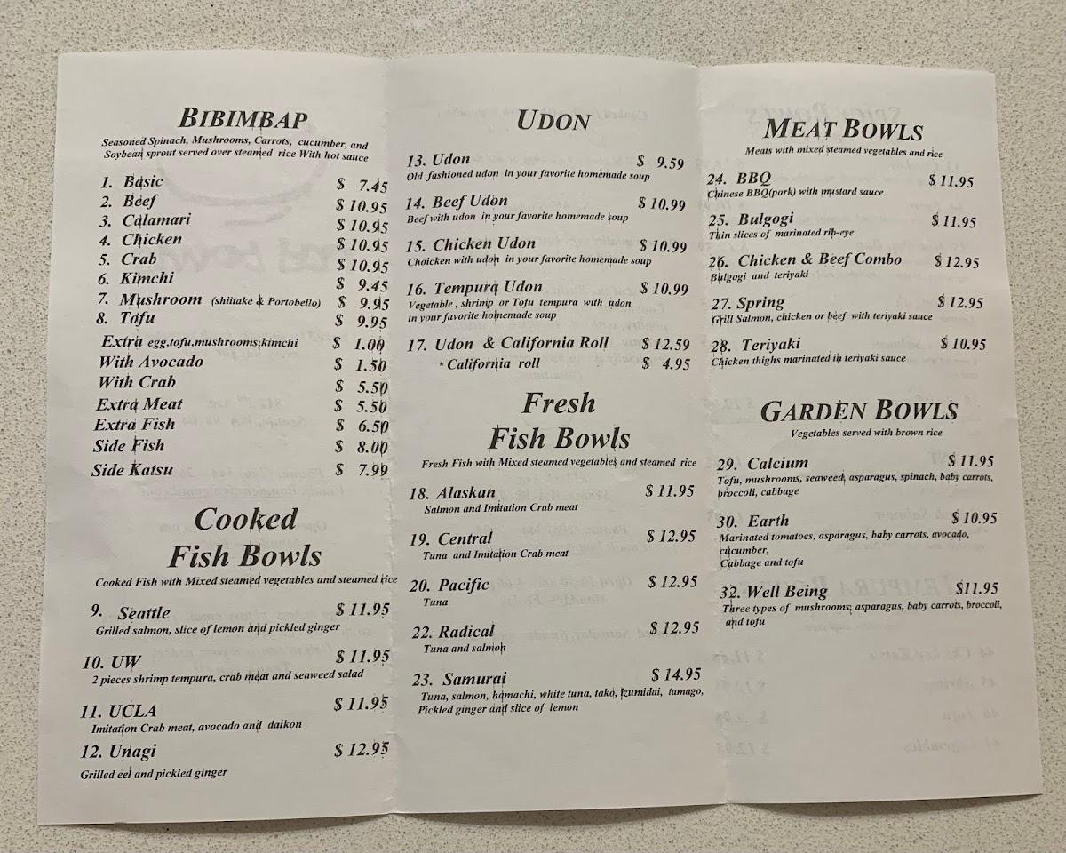 Menu at Red Bowls Restaurant, Seattle