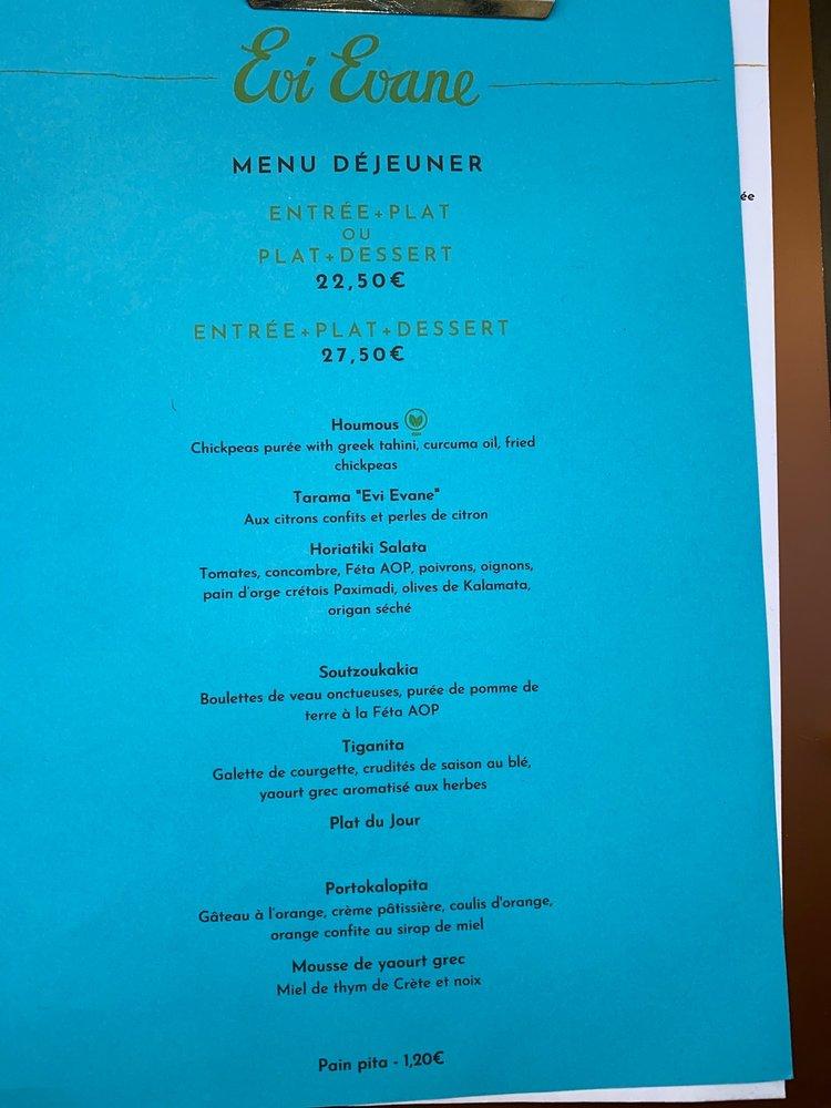 Menu Au Evi Evane Restaurant Paris 10 Rue Guisarde 