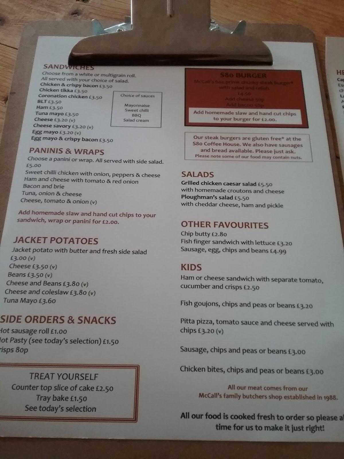 Menu at S80 Coffee House, Creswell