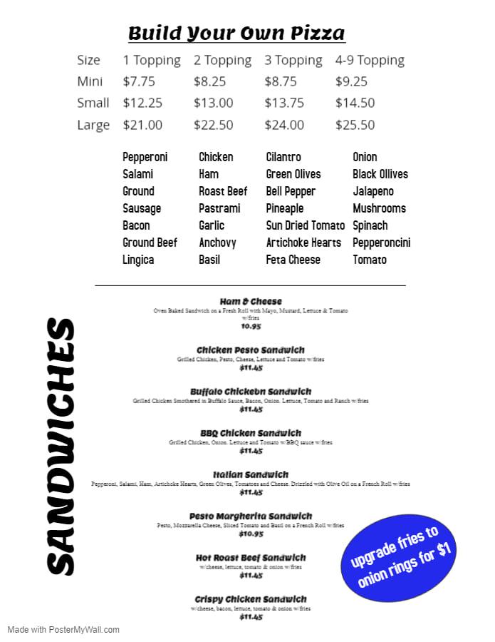Menu at Slam Dunk Pizza In The Valley pizzeria, Redwood Valley