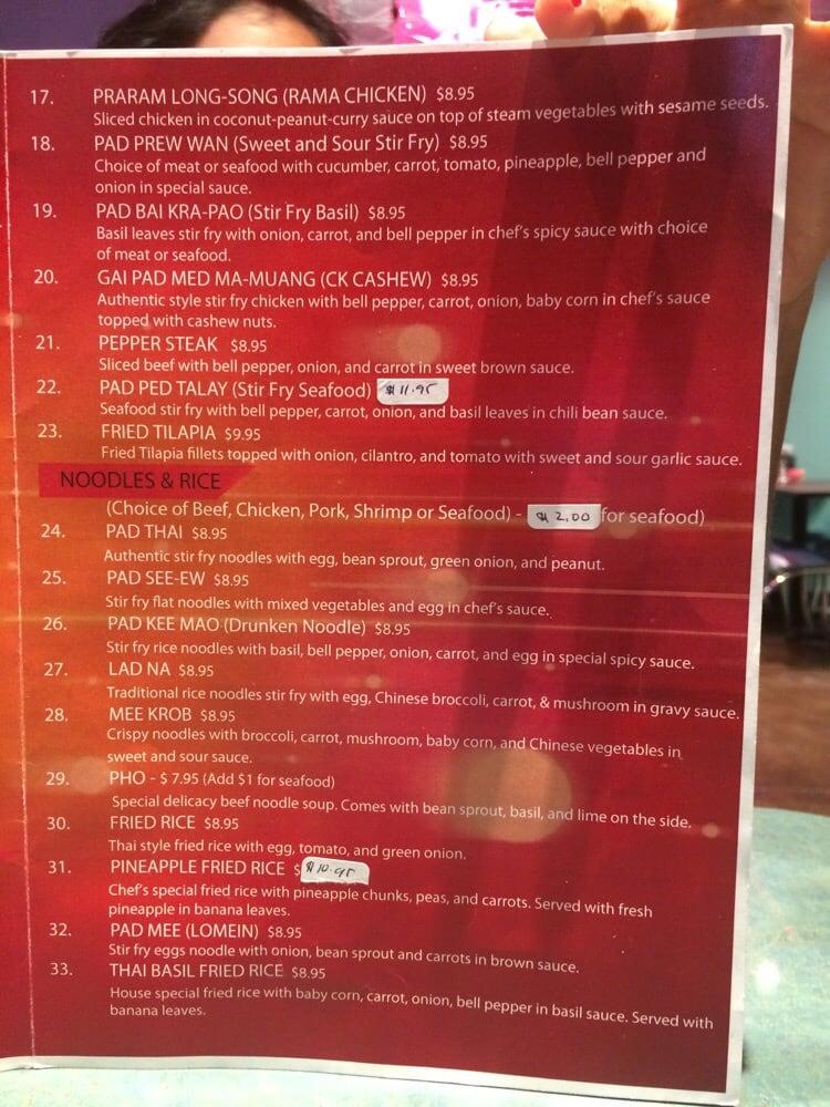 Menu at Thai Basil restaurant, Bentonville