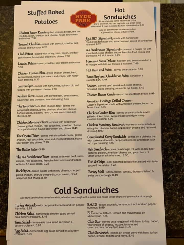 Menu At Hyde Park Cafe Paragould