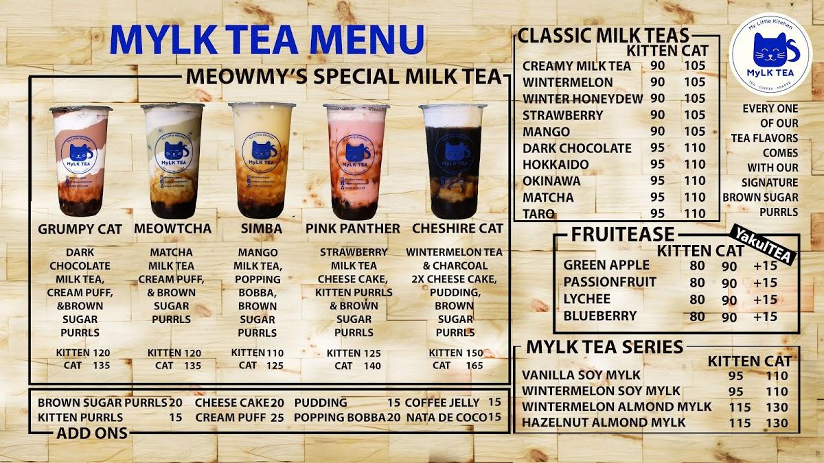 Menu at MyLK Tea cafe, Baguio