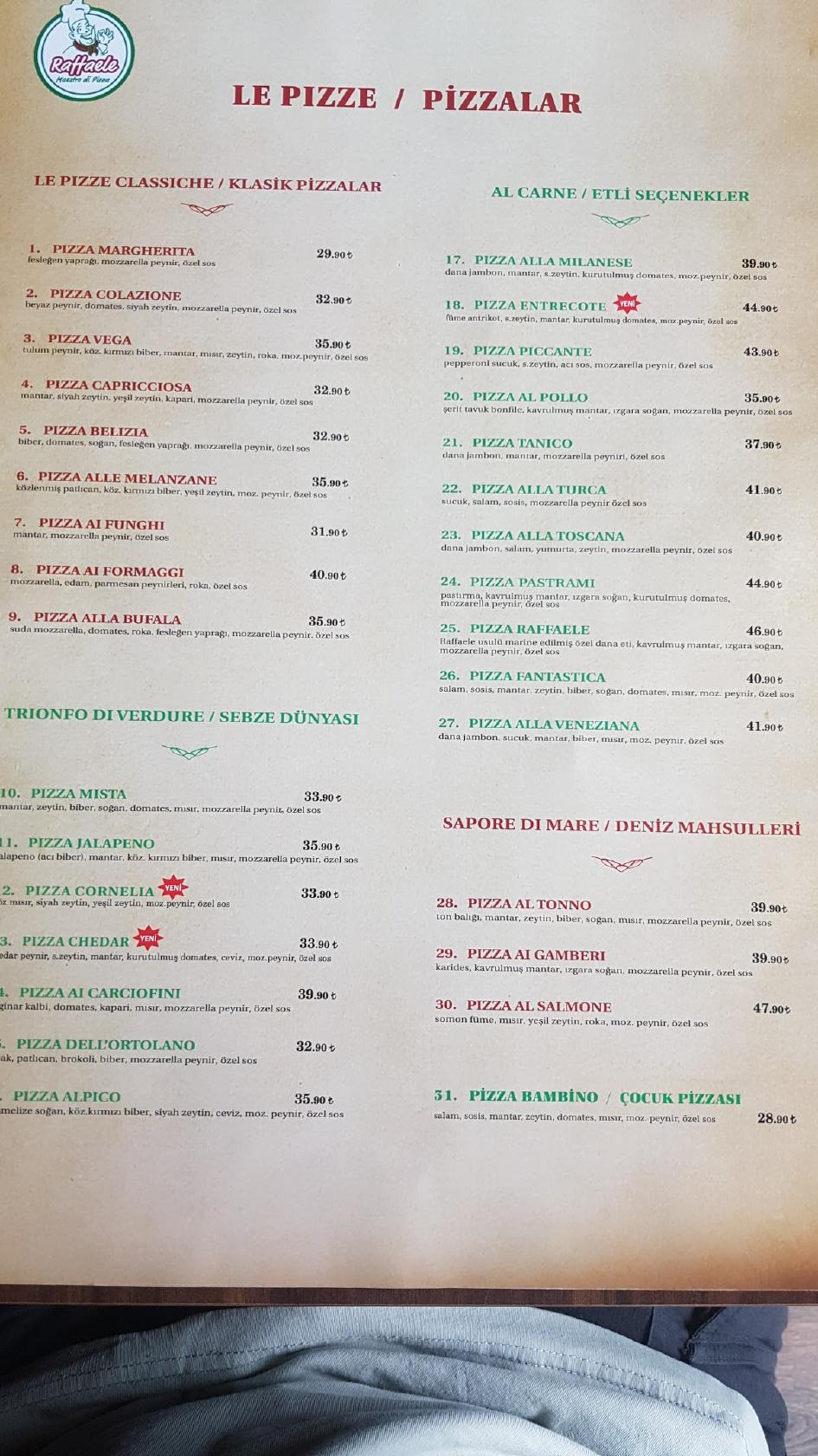 Menu at Pizza Raffaele Seyrantepe, Istanbul, no 10/b