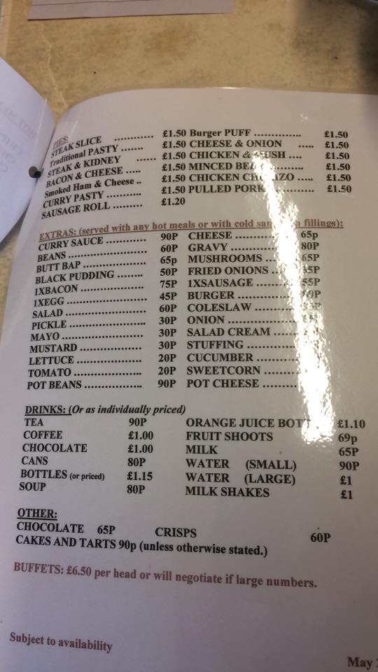 Menu at Ross Pastry Products, Cinderford