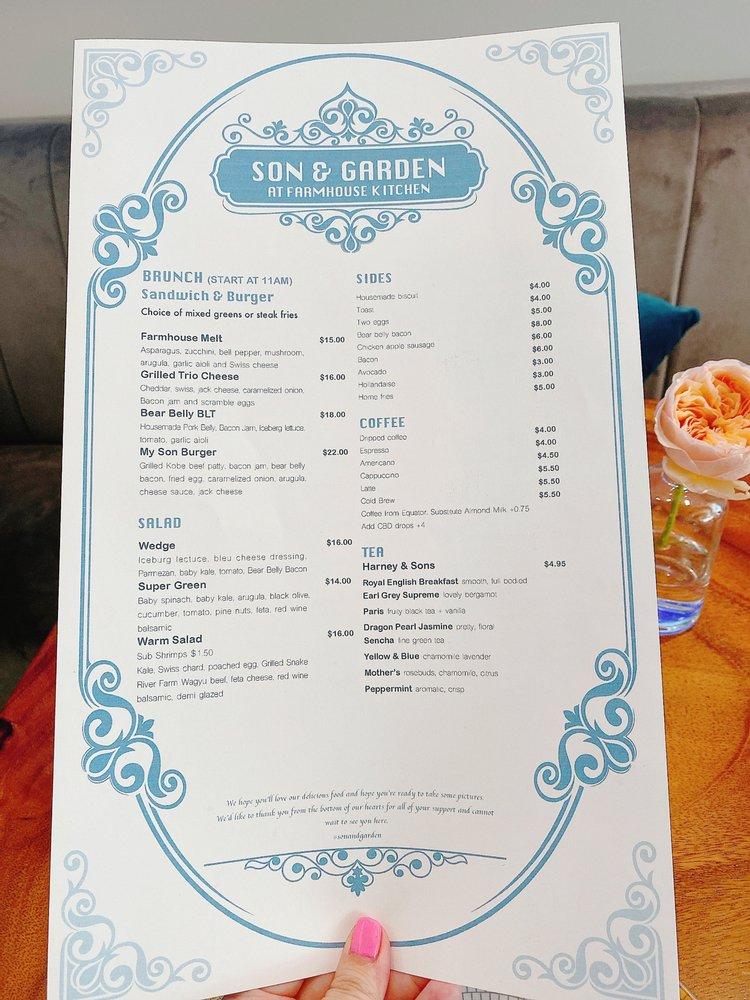 Menu at Son and Garden pub & bar, San Francisco