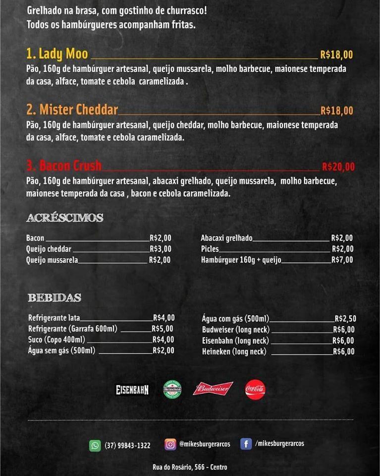 Menu at Mike's Burger restaurant, Arcos