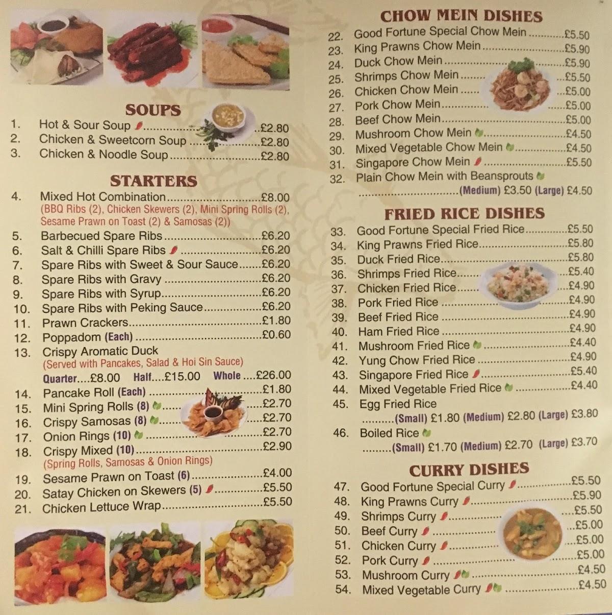 Menu at Good Fortune fast food, Caerphilly